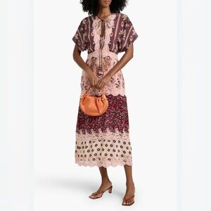 NWT Farm Rio Bohemian Maxi Dress Tiered Lace Pink Brown Large NEW